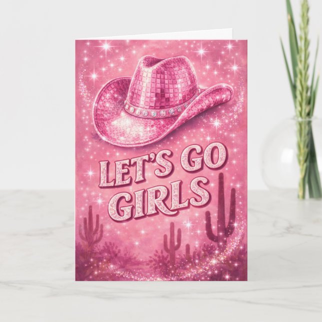 Pink Disco Cowgirl Hat Birthday Card for Her Karte (Vorderseite)