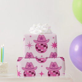Pink Disco Cowgirl Hutform Muster mit Sternen Geschenkpapier