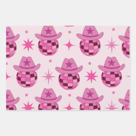 Pink Disco Cowgirl Hutform Muster mit Sternen Geschenkpapier Set