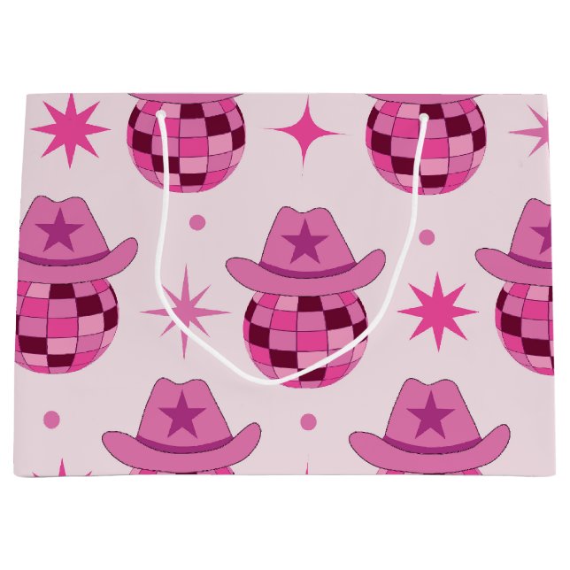 Pink Disco Cowgirl Hutform Muster mit Sternen Große Geschenktüte (Vorderseite)