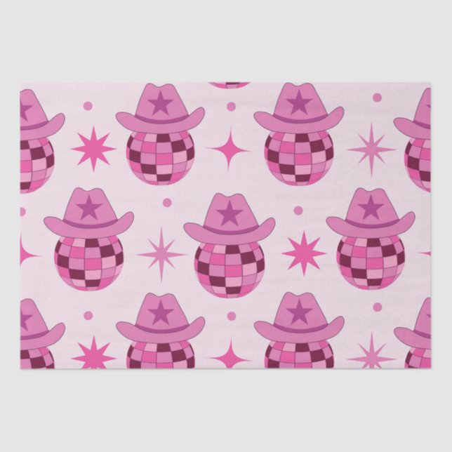 Pink Disco Cowgirl Hutform Muster mit Sternen Seidenpapier (Vorderseite)