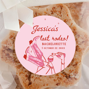 Pink Disco Cowgirl Junggeselinnen-Abschied Runder Aufkleber