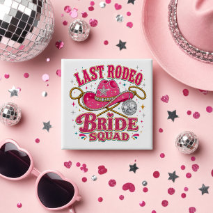 Pink Disco Cowgirl Letztes Rodeo Braut Squad Button