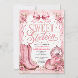 Pink Disco Cowgirl Sweet 16 Geburtstagsfeier Einladung