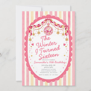 Pink Disco Die Winter-Ich-wurde-Sechzehn-Geburtsta Einladung