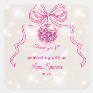 Pink Disco Sparkle Girls Weihnachten Party Quadratischer Aufkleber