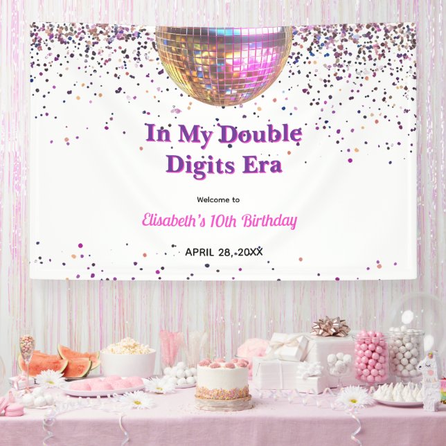 Pink Disco Trendy In My Double Digits Era Birthday Banner (Party)