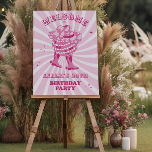 Pink Disko Cowgirl Geburtstagsparty Willkommen Poster