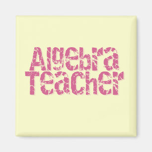 Pink Distressed Text Algebra Lehrer Magnet