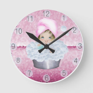 Pink Diva Bubble Bath Clock Runde Wanduhr