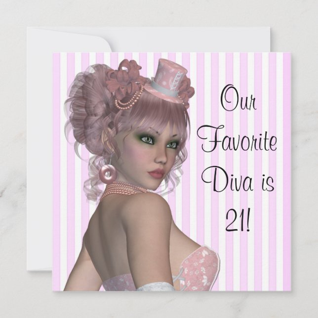 Pink Diva Frauen 21. Geburtstag Party Einladung (Vorderseite)