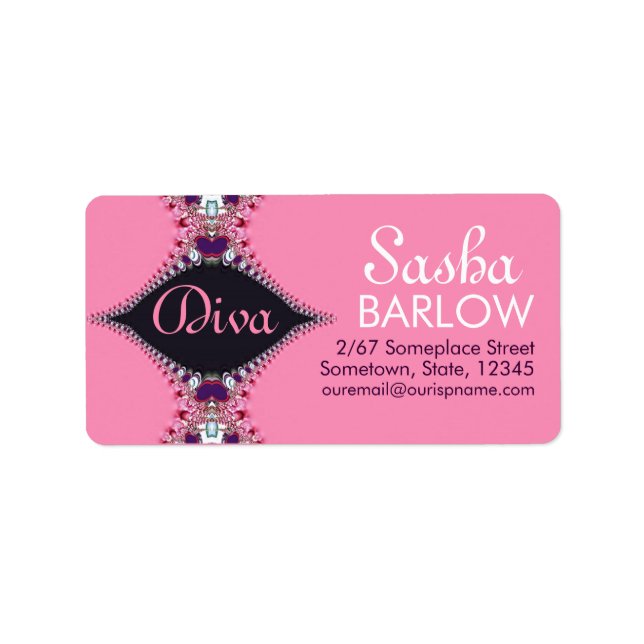 Pink Diva Jewel Lace Monogram Address Label Adressaufkleber (Vorne)