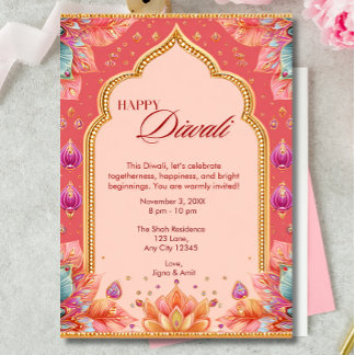 Pink Diwali Traditionelle Kunst Diwali Feier Einladung