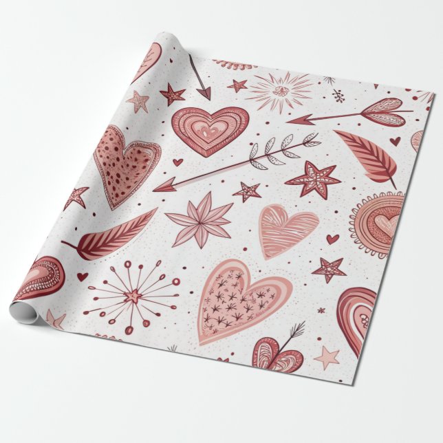 Pink Doddle Hearts Arrows Valentine Geschenkpapier (Ungerollt)