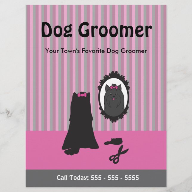 Pink Dog and Mirror Dog Grooming Flyer (Vorne)
