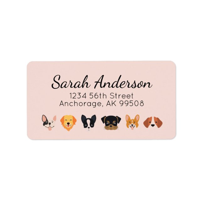 Pink Dog Birthday Let's Pawty Adressaufkleber (Vorne)