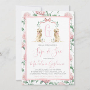 Pink Dog Girl Sip & See Floral Preppy Southern Einladung