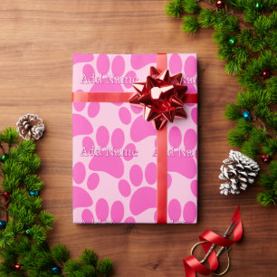 Pink Dog Paw Print Individuelle Name Geschenkpapier