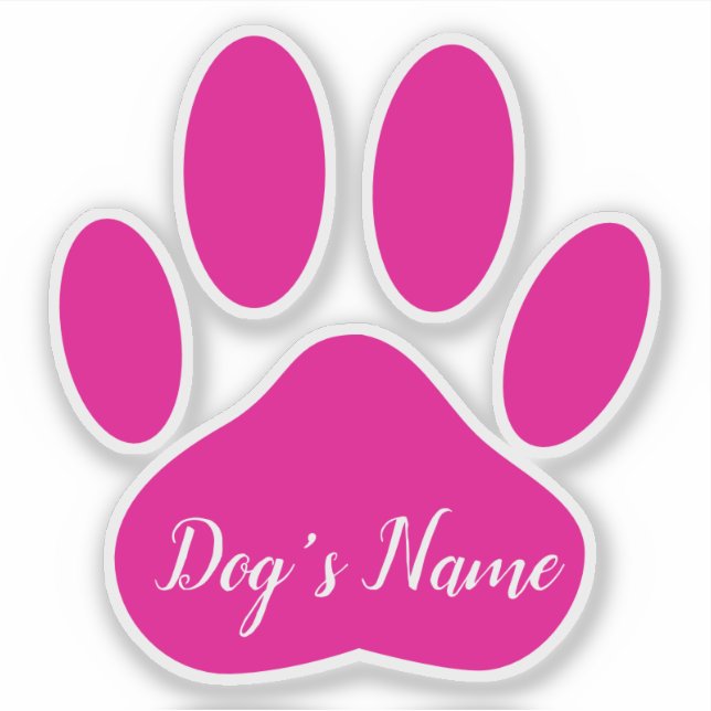 Pink Dog Paw Print With Custom Name Personalized Aufkleber (Vorderseite)
