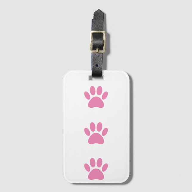 Pink Dog Pawprint Gepäckanhänger (Vorderseite Vertikal)
