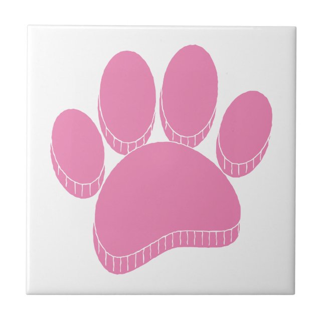 Pink Dog Pawprint Handgezeichnet Fliese (Vorderseite)