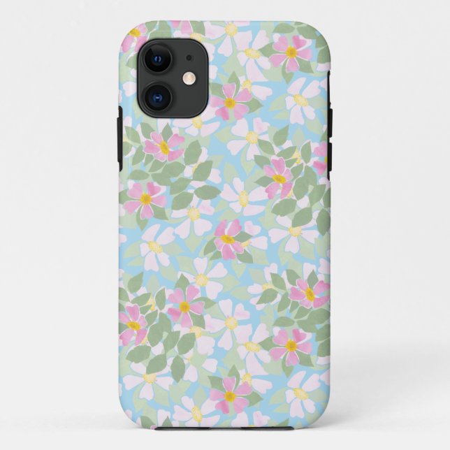 Pink Dog Rose auf Sky Blue Case-Mate iPhone Hülle (Rückseite)