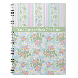 Pink Dogroses and Stripes Chic Spiral Notebook Notizblock