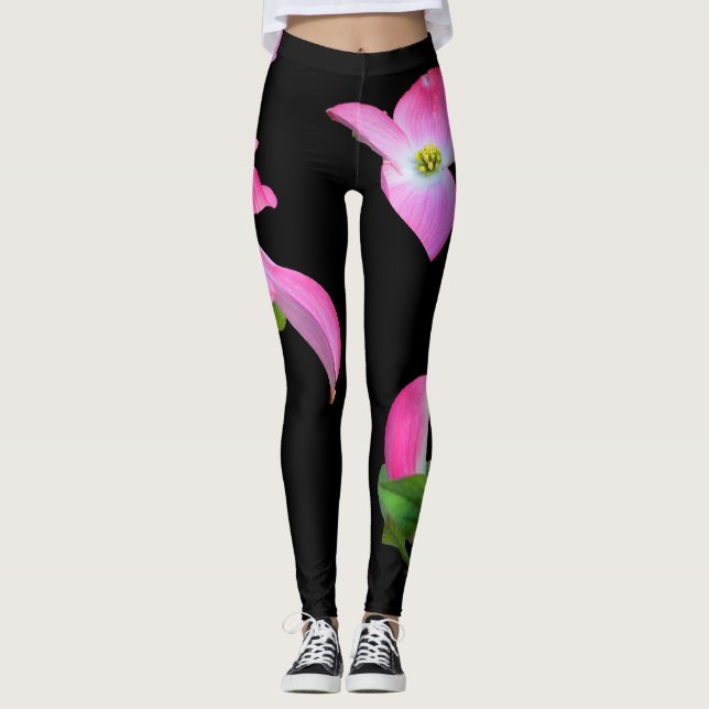 Pink Dogwood Floral Print Leggings (Vorderseite)