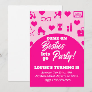 Pink Doll Girl Fashion Digital Download Geburtstag Einladung