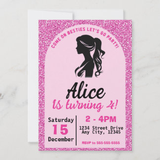 Pink Doll Girl zum Geburtstag Einladung