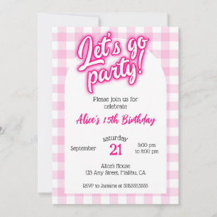 Pink Doll Malibu Gingham Let's Go Party Geburtstag Einladung