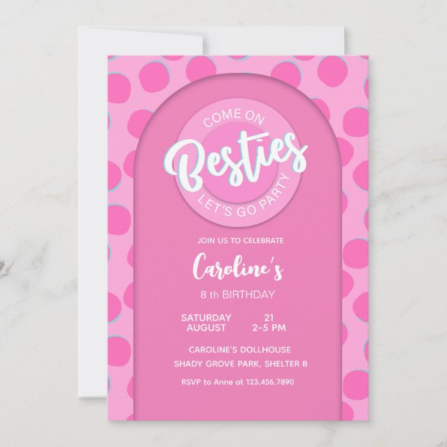 Pink Doll Party, Girl Birthday Einladung (Vorderseite)