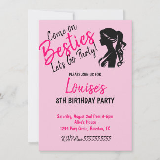 Pink Doll Thema Geburtstag Einladung