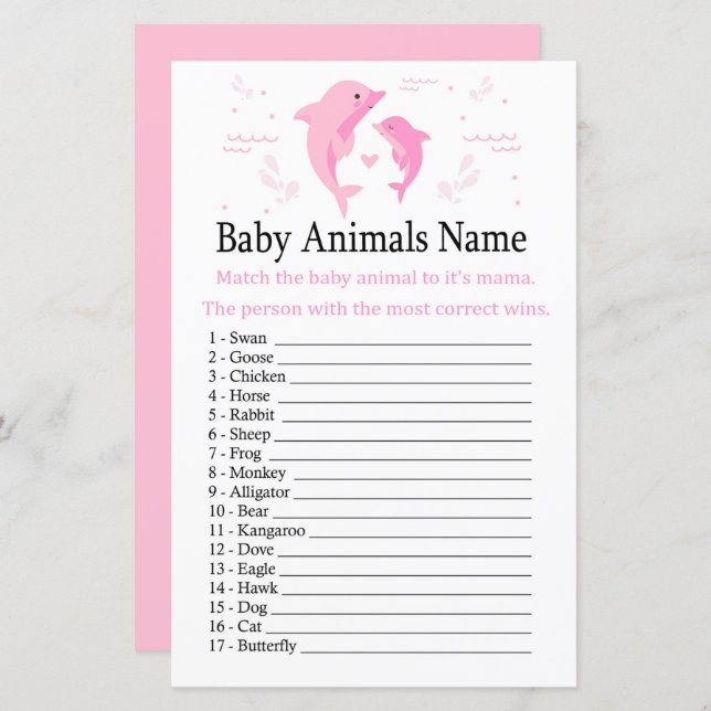 Pink Dolphin Baby Animals Name Spiel (Vorne/Hinten)