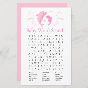 Pink Dolphin Baby Dusche Word Search Game