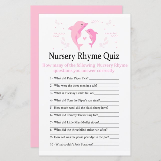 Pink Dolphin Kinderzimmer Rhyme Quiz Kinderduschen (Vorne/Hinten)