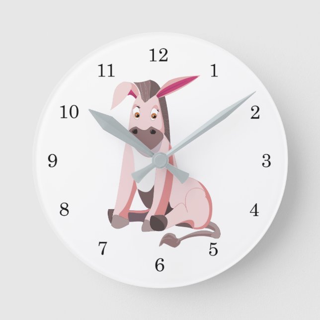 Pink Donkey Fun Wall Clock - Malerei Runde Wanduhr (Vorderseite)