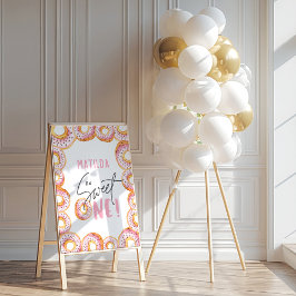 Pink donut 1. Geburtstag Party Begrüßungszeichen Poster