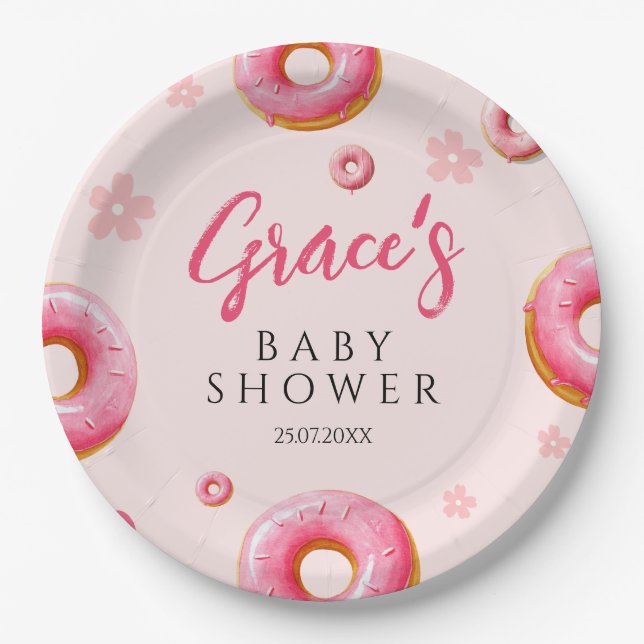 Pink Donut Baby Dusche Party Teller (Vorderseite)