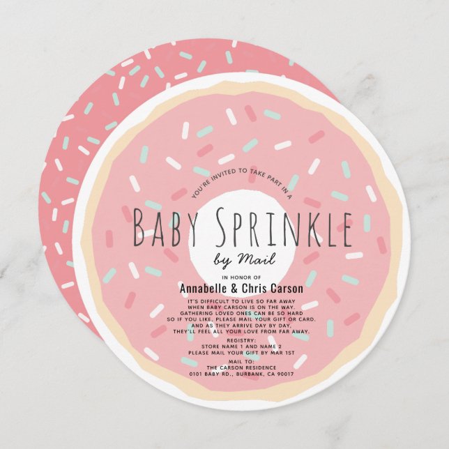 Pink Donut Baby Sprinkle Dusche per Mail Circle Einladung (Vorne/Hinten)
