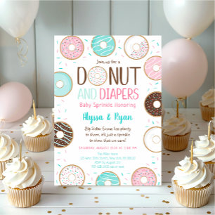 Pink Donut & Diapers Baby Sprinkle Einladung