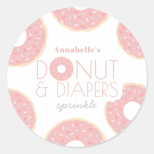 Pink Donut & Diapers Baby Sprinkle Girl Runder Aufkleber (Vorderseite)