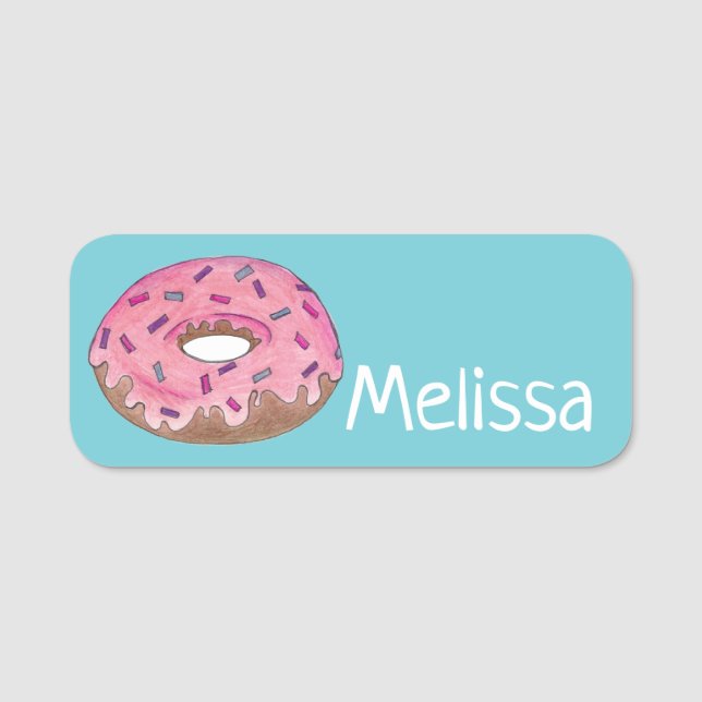 Pink Donut Doughnut Sprinkles Junk Food Pastry Namensschild (Vorderseite)