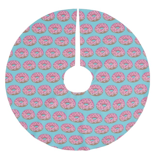 Pink Donut Doughnut Sprinkles Zuckerguss Feinschme Polyester Weihnachtsbaumdecke (Vorderseite)