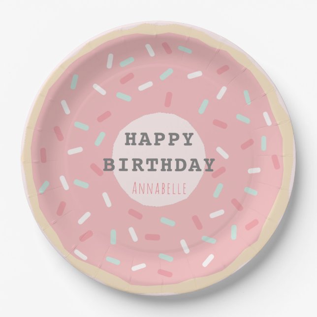 Pink Donut Girls Geburtstag Pappteller (Vorderseite)