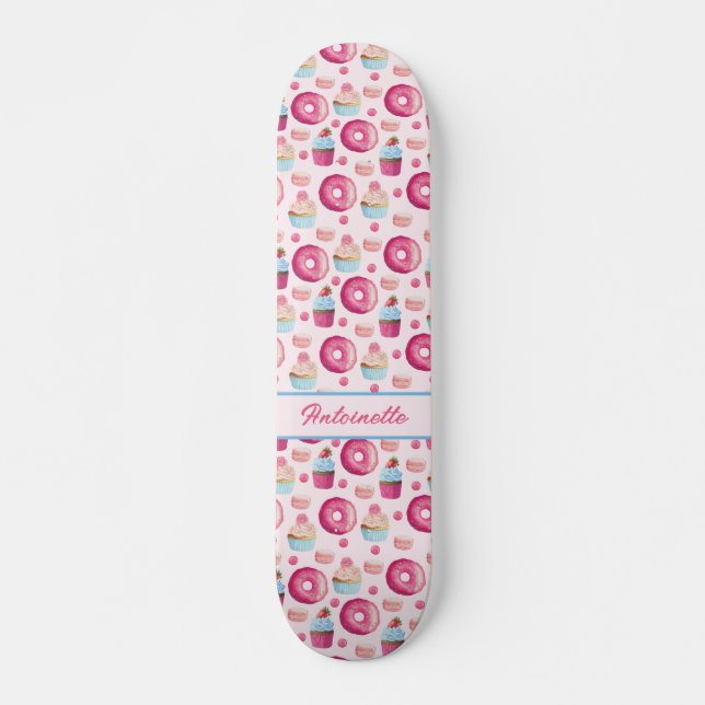 Pink Donut Pattern Skateboard (Vorne)