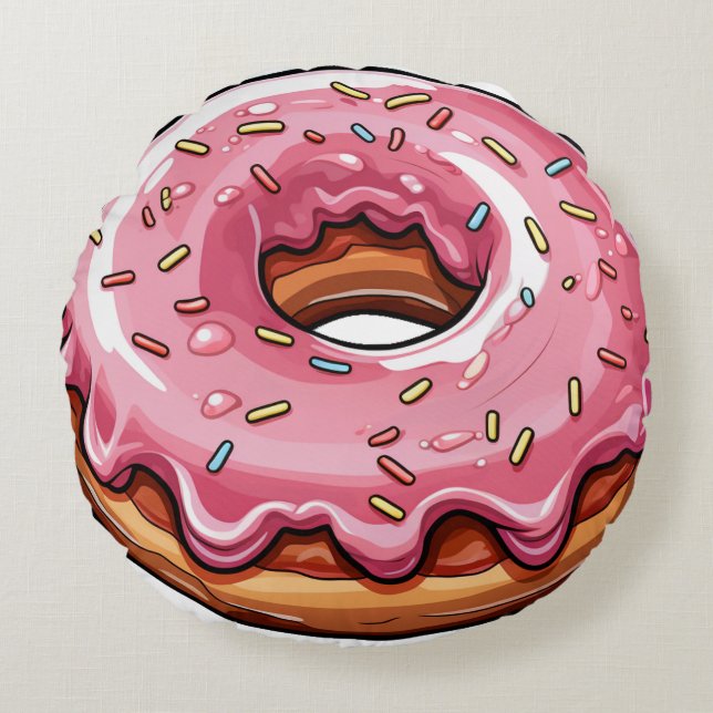 Pink Donut Rundes Kissen (Vorderseite)