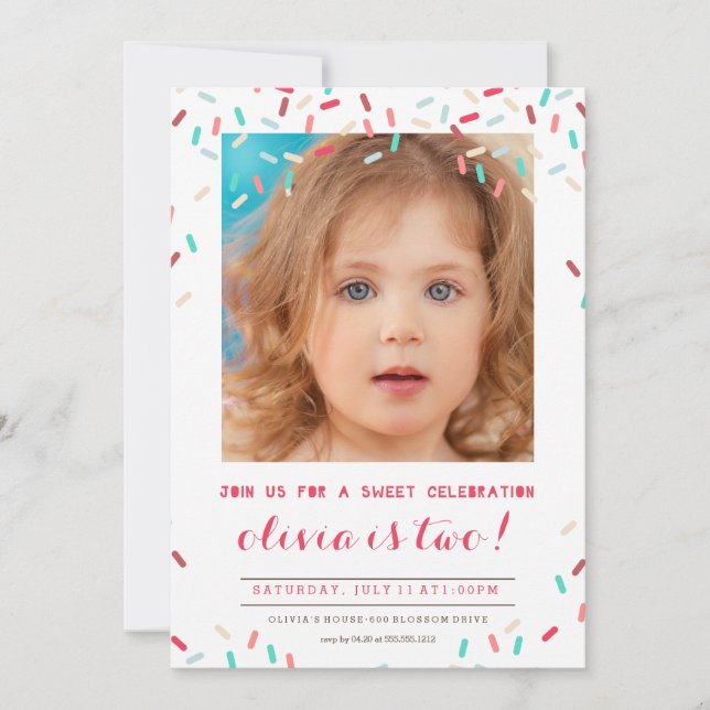 PINK DONUT SPRINKLES BIRDERTAGE INVITATION EINLADUNG (Vorderseite)