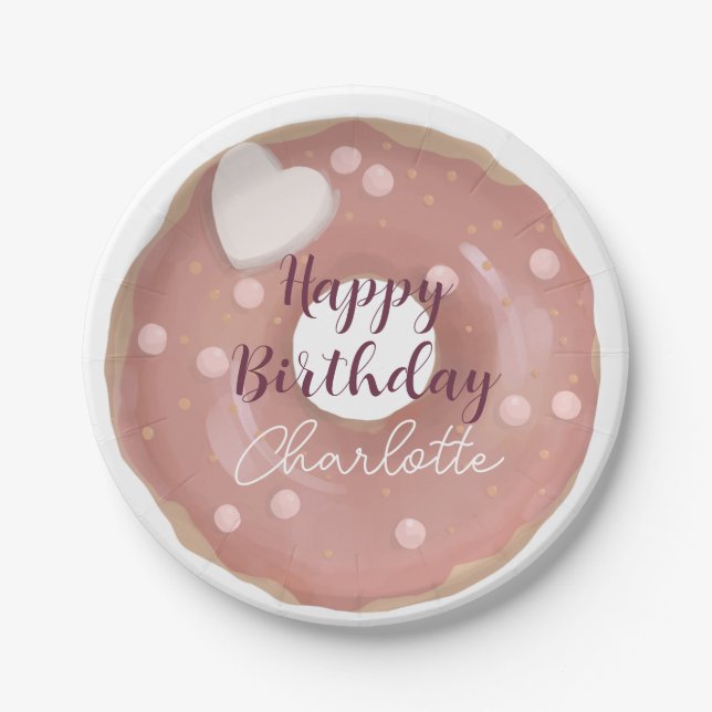 Pink Donut Sprinkles Happy Birthday Pappteller (Vorderseite)