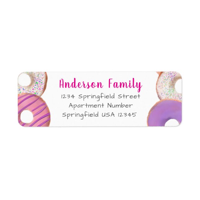 Pink Donut Theme Family Name Custom Rücksendeadres (Vorne)